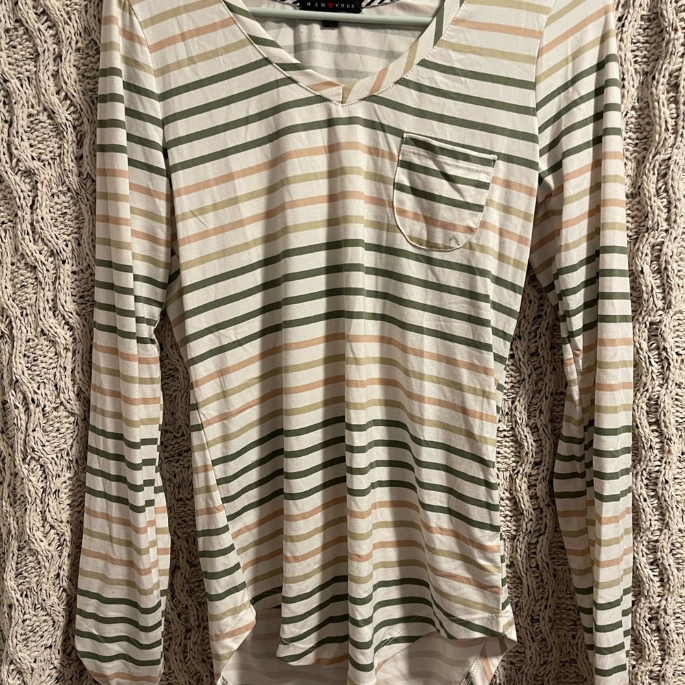 Poof! Striped Long Sleeve Tee in Green and Cream